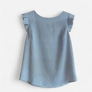 Monteau Striped Shirt Sleeveless Ruffled Women's S Blue White Babydoll Preppy